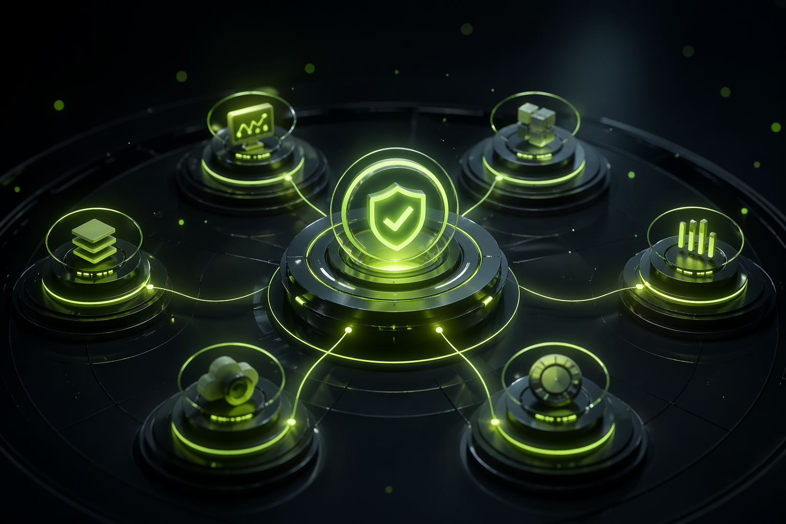 Website Wartung Basic Paket – Sicherheit, Updates und Monitoring Symbolische Darstellung eines Website Wartung Basic Pakets mit Sicherheits-Schild, vernetzten Systemen und digitalen Services