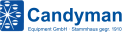 Candyman Equipment GmbH – Logo Blaues Logo der Candyman Equipment GmbH mit stilisiertem Süßwarenmotiv.