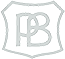 Hellgraues Monogramm PB in einem Wappenumriss.