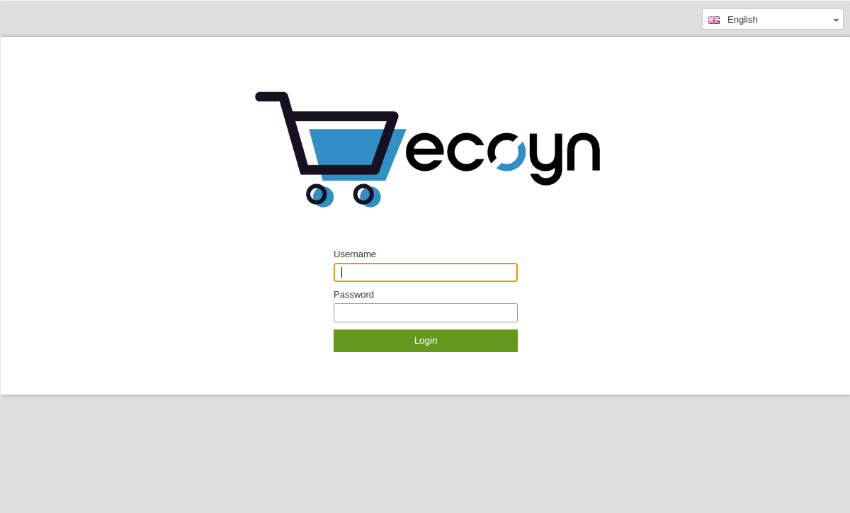 QUIQQER 1.7: Shop-Anmeldung Screenshot einer Shop-Anmeldeseite mit ecoyn-Logo.