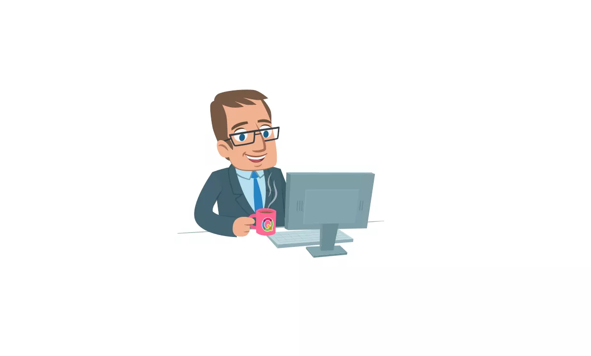 QUIQQER 1.8: Upload Illustration eines Entwicklers am Computer als Symbol für Datei-Uploads.