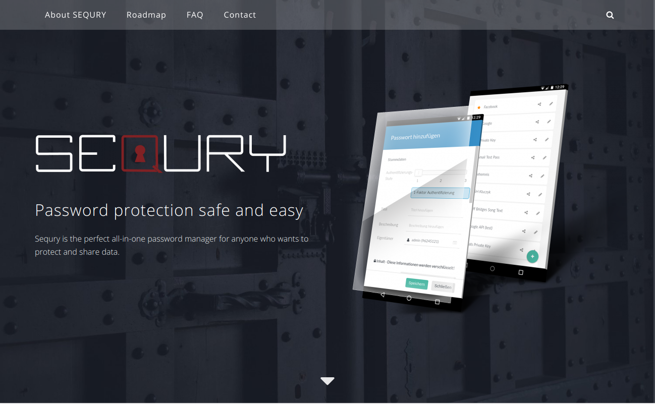 SEQURY: Website Screenshot der SEQURY-Website zum Thema Passwortschutz.