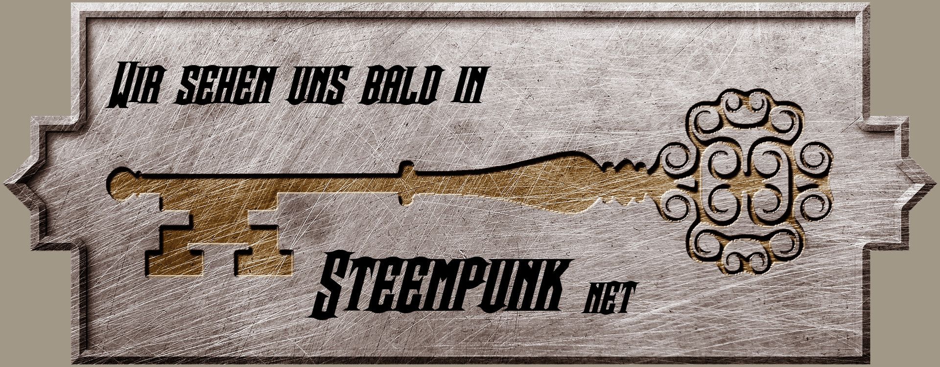 Steempunk.net: Banner Banner mit Schriftzug und Zahnrädern im Steampunk-Stil.