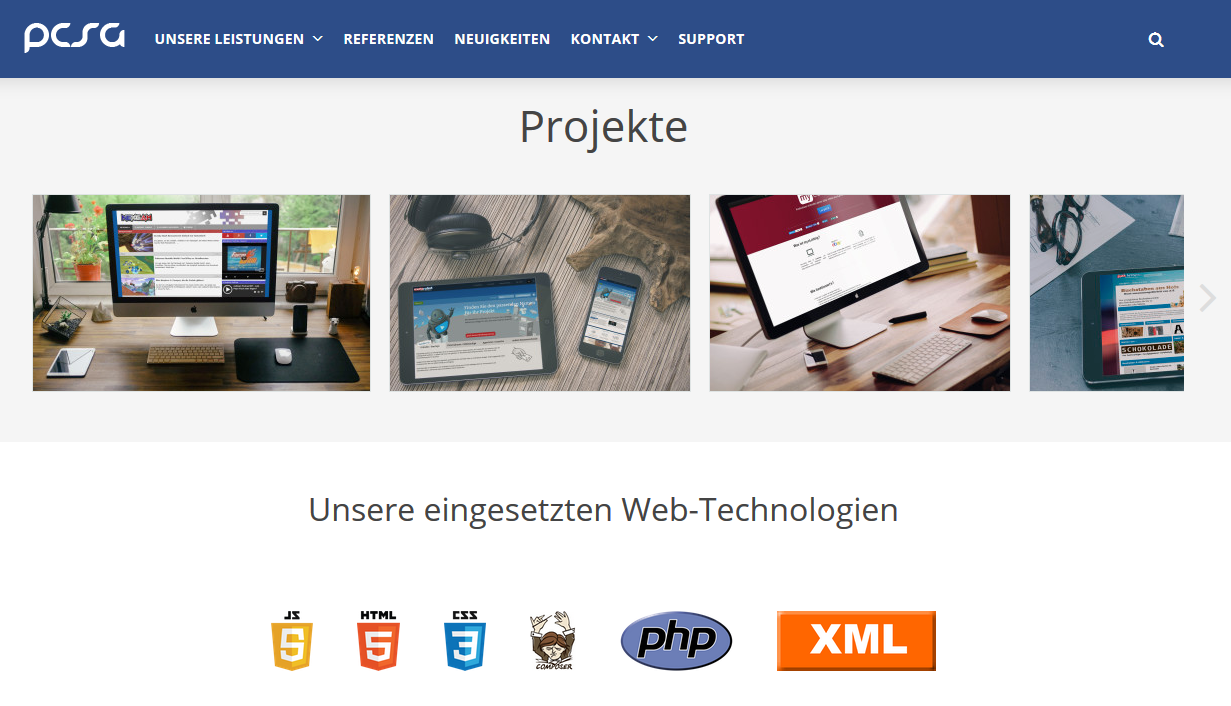 PCSG-Projekte auf der Website Website-Relaunch für PCSG
