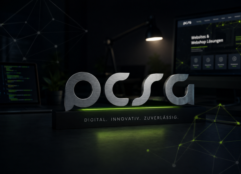 Futuristische Visualisierung von Innovation, Softwareentwicklung und digitalem Fortschritt bei PCSG