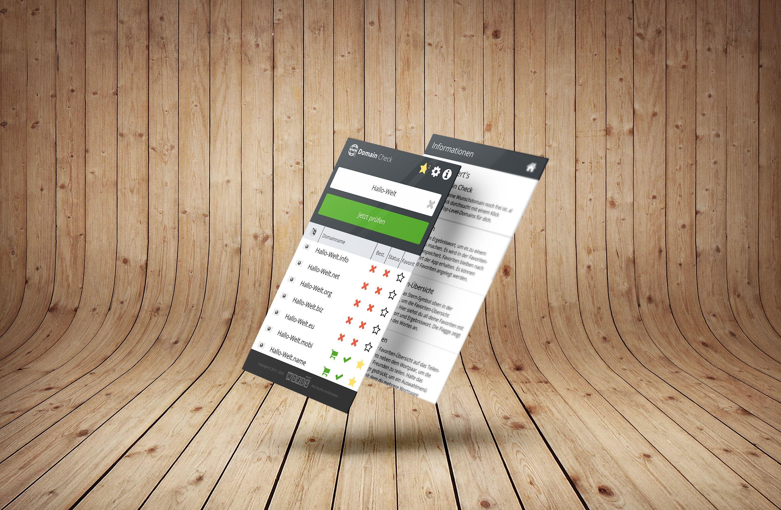 Oberflächenentwurf der Apps-for-Words-Funktion „Domainprüfung“.