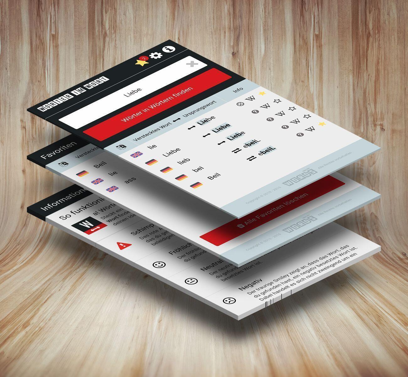 Oberflächenentwurf der Apps-for-Words-Funktion „Wort im Wort“.