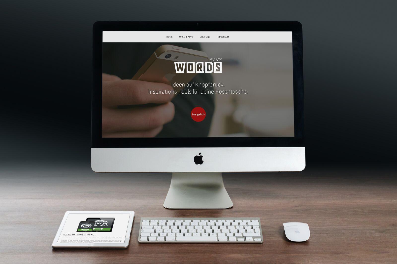 Apps for Words – Desktop-Ansicht Desktop-Ansicht der Website von Apps for Words.