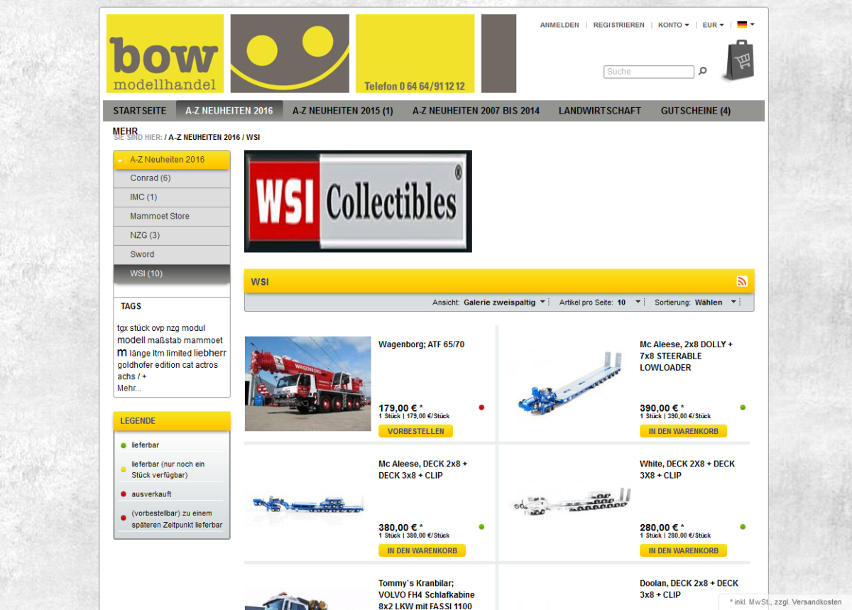 BOW Modellhandel – Produktansicht Produktansicht auf der Website von BOW Modellhandel.