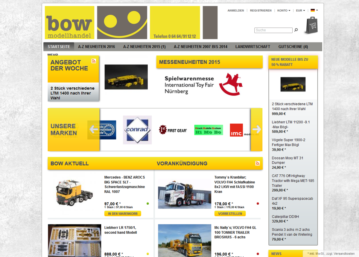 BOW Modellhandel – Website Screenshot der Website von BOW Modellhandel.