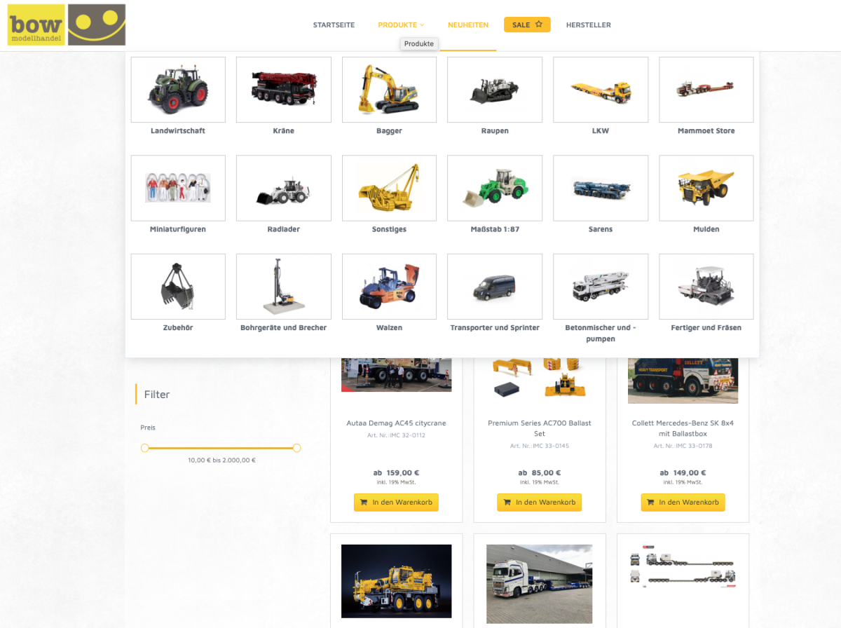 Produktansicht auf der Website von BOW Modellhandel.