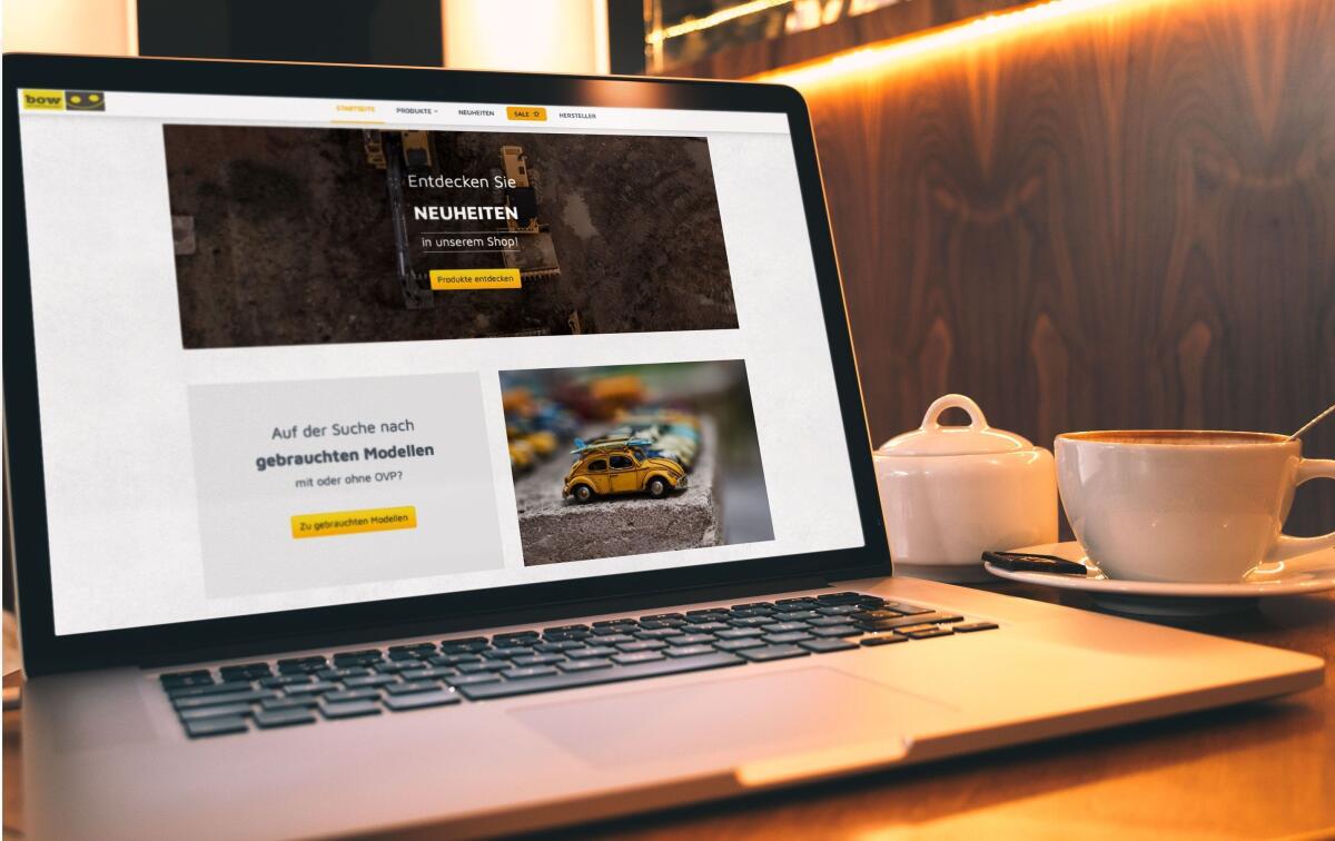 Website von BOW Modellhandel auf einem Bildschirm.