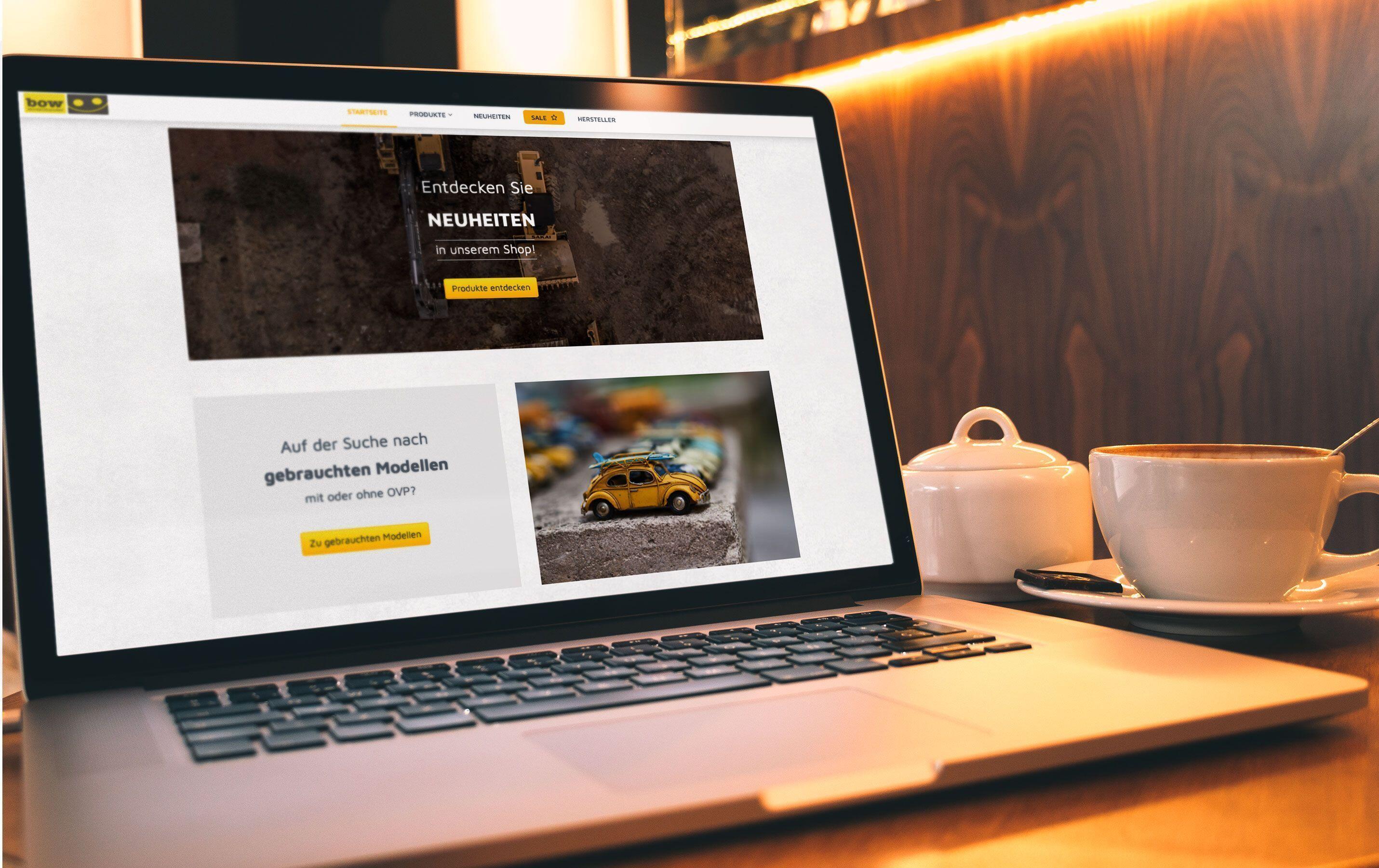 Website von BOW Modellhandel auf einem Bildschirm.