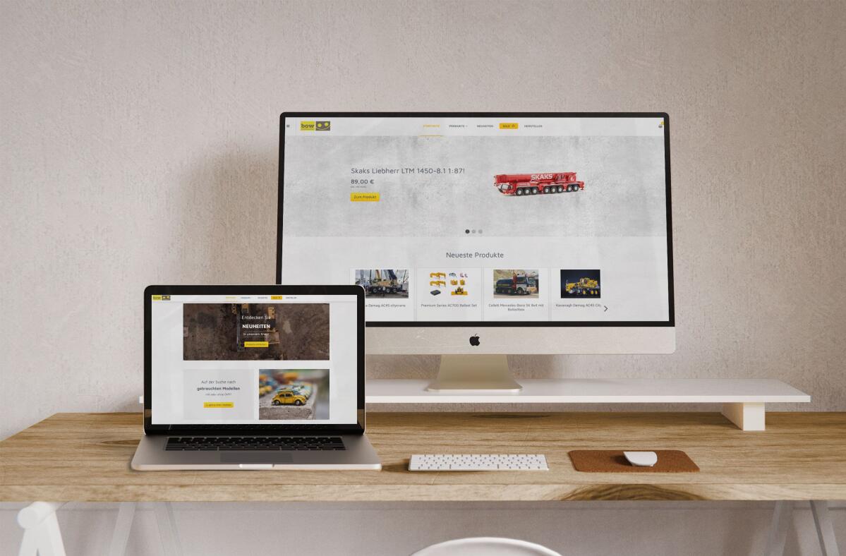 Website von BOW Modellhandel auf einem Bildschirm.