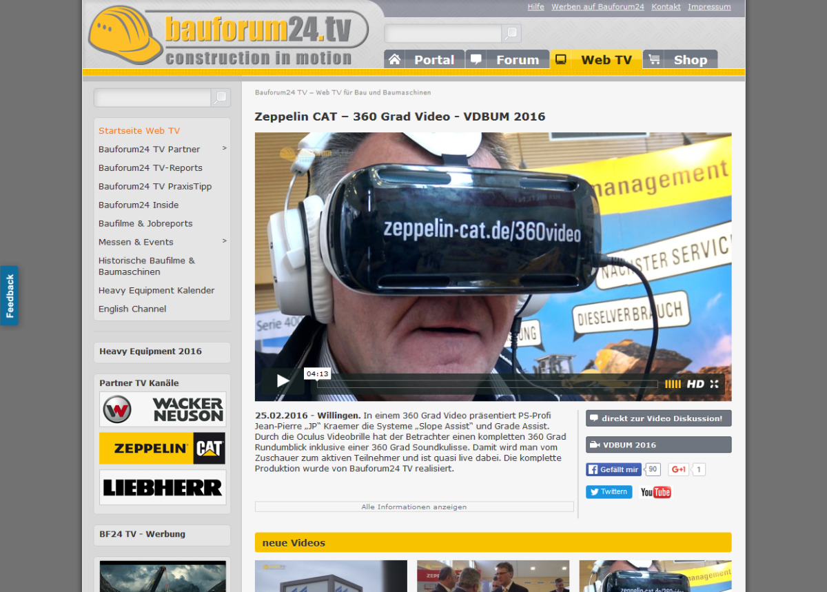 Screenshot der Startseite von Bauforum24.tv.