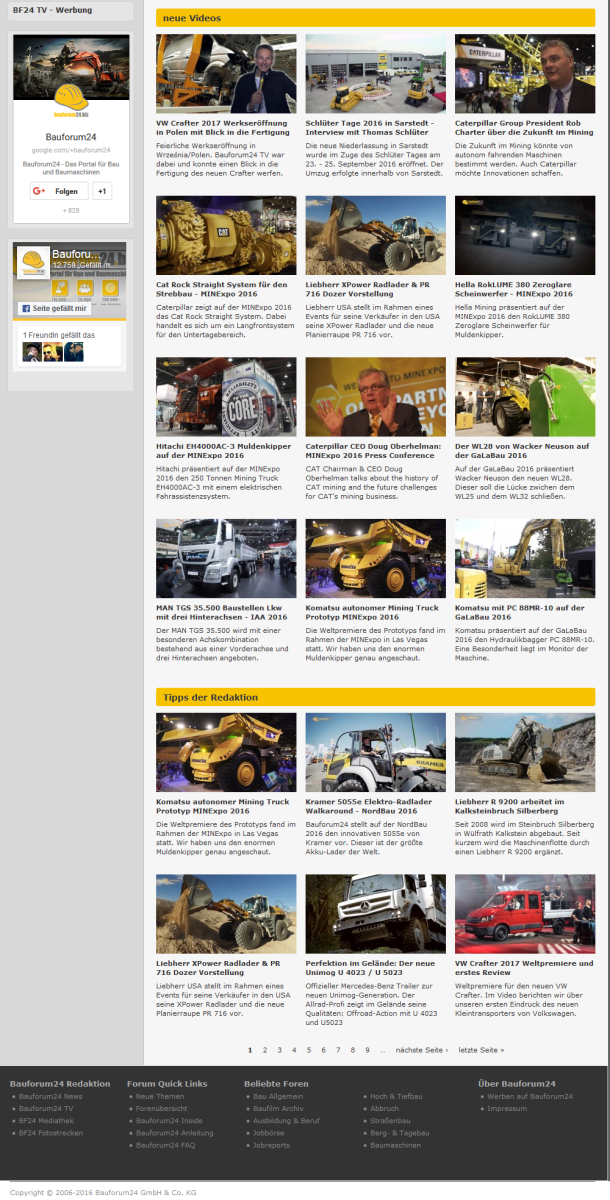 Mobile Ansicht der Website von Bauforum24.tv.