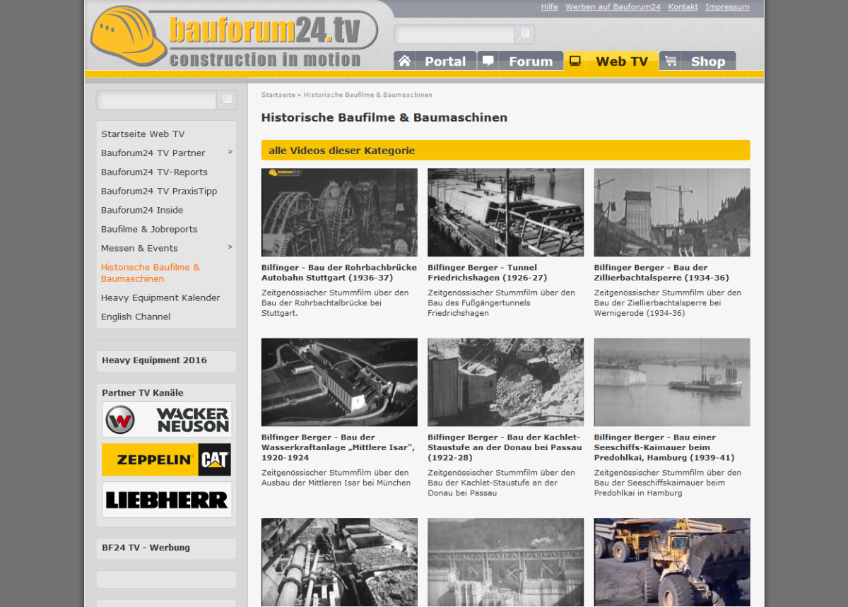 Screenshot der Website von Bauforum24.tv.
