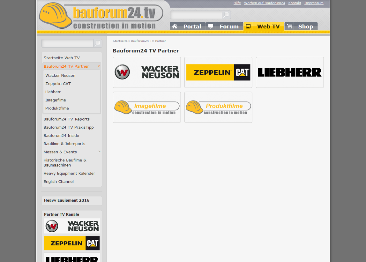 Screenshot der Website von Bauforum24.tv.