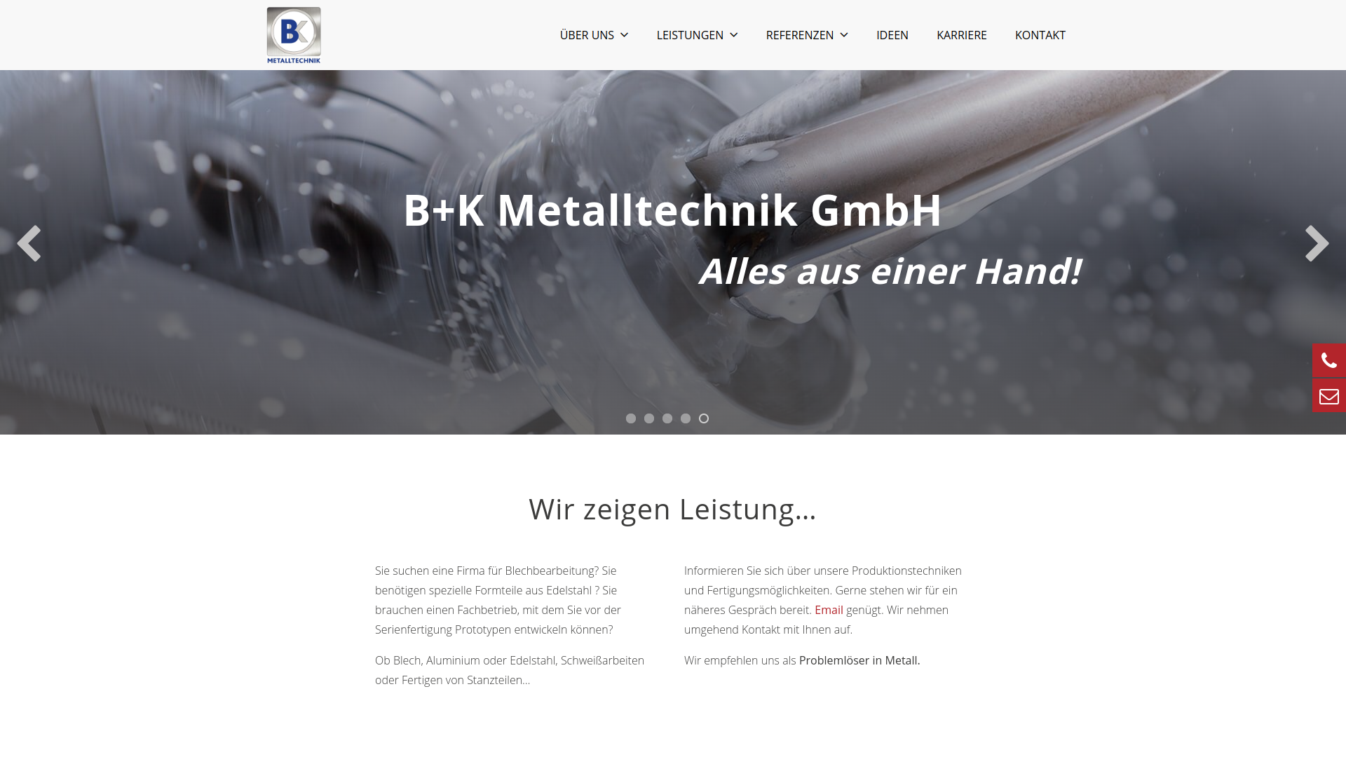 BK Metalltechnik – Startseite Webseiten-Relaunch für B+K Metalltechnik GmbH