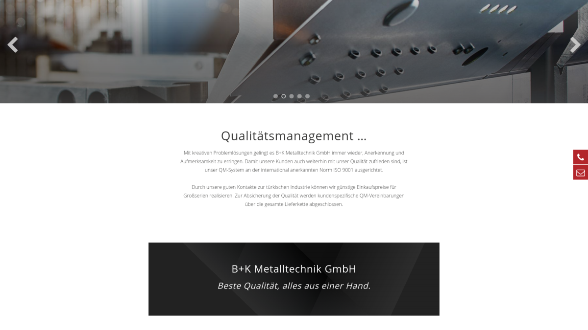 Seite zum Qualitätsmanagement bei BK Metalltechnik.