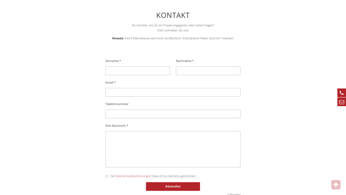 Kontaktseite der Website von BK Metalltechnik.