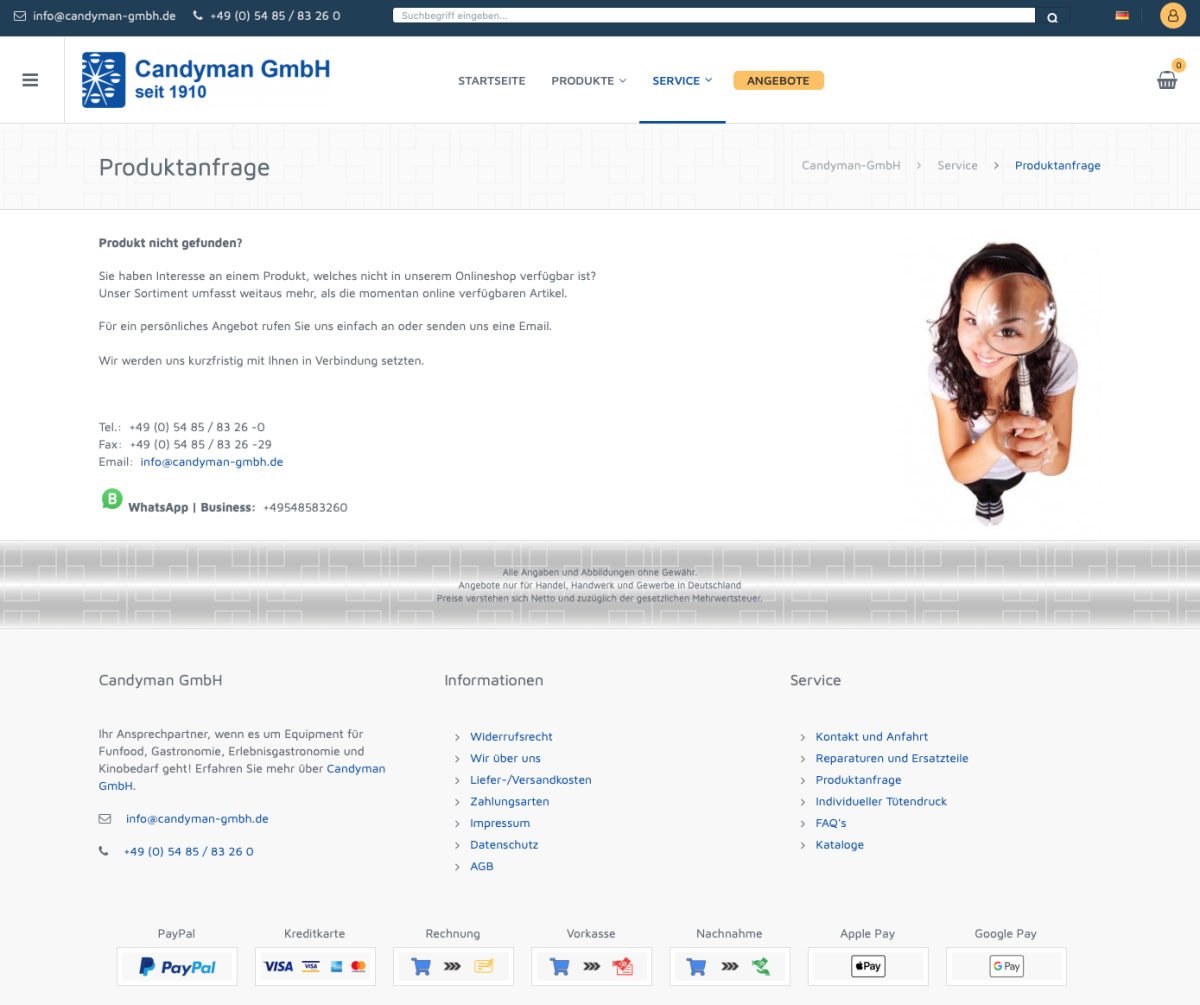 Screenshot der Website von Candyman Equipment.