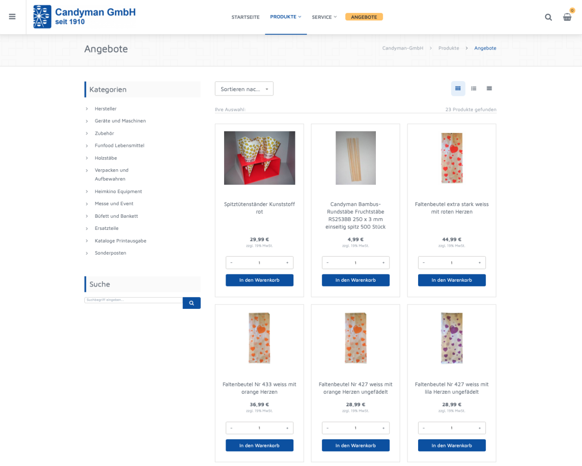 Screenshot der Website von Candyman Equipment.