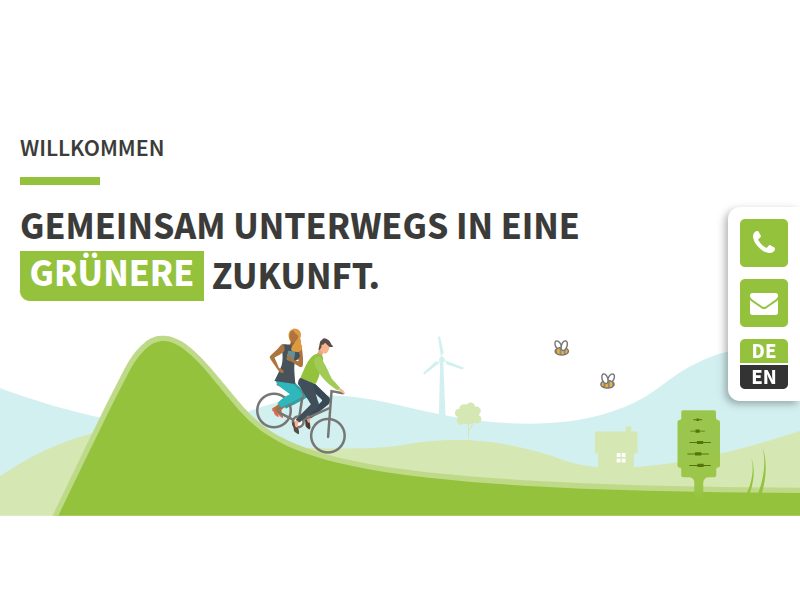 Grüner Kopfbereich der Chrestos-Website mit einer Fahrradfahrerin.