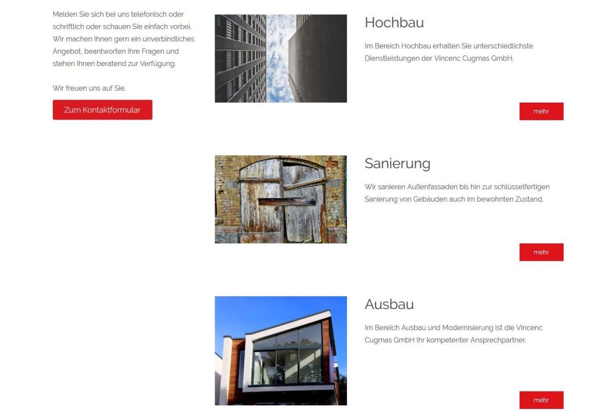 Leistungsübersicht auf der Website von Vincenc Cugmas.