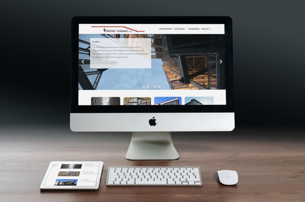 Website von Vincenc Cugmas auf einem Bildschirm.