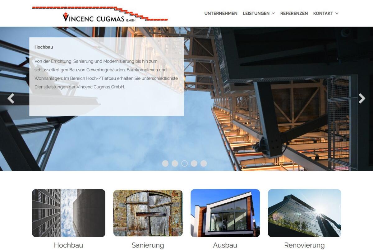 Screenshot der Startseite von Vincenc Cugmas.
