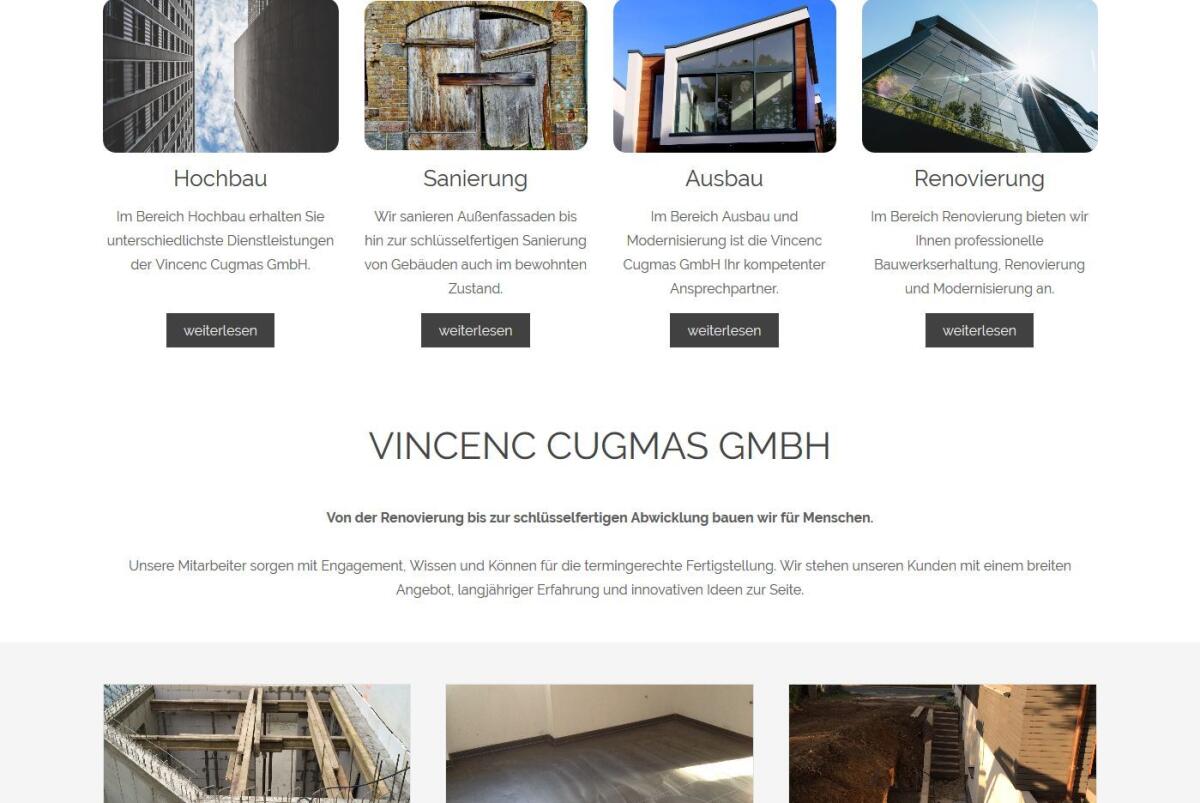 Screenshot der Startseite von Vincenc Cugmas.