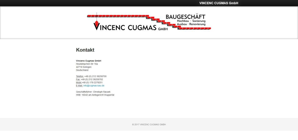 Startseite der Visitenkarten-Website von Vincenc Cugmas.