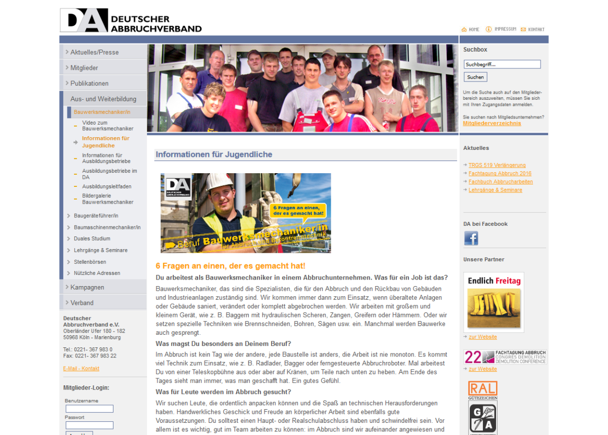 Deutscher Abbruchverband – Website Screenshot der Website von Deutscher Abbruchverband.
