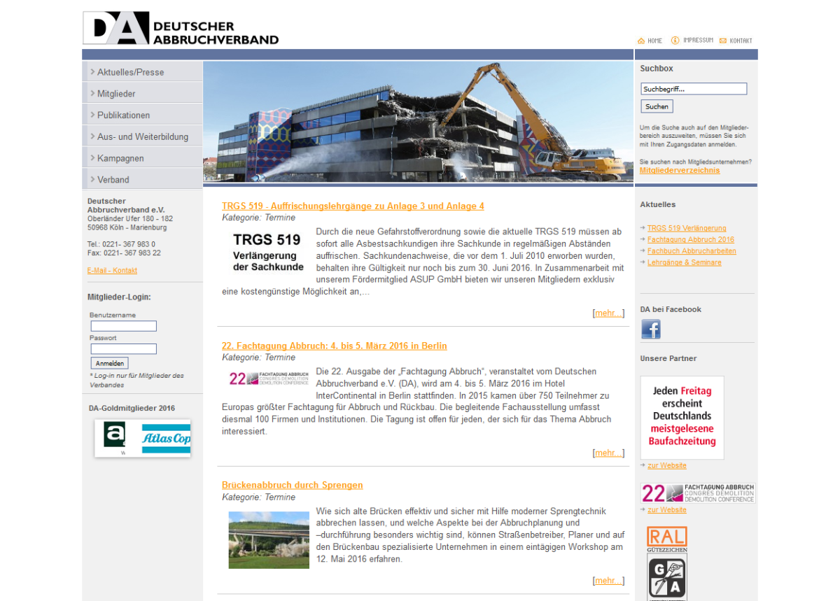 Deutscher Abbruchverband – Website Screenshot der Website von Deutscher Abbruchverband.