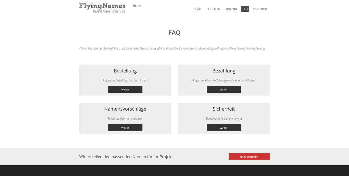 FAQ auf der Website von FlyingNames.