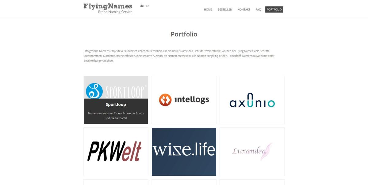 Portfolio auf der Website von FlyingNames.