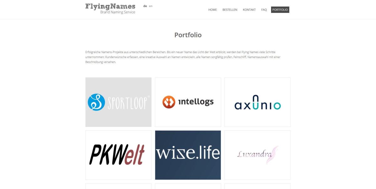 Portfolio auf der Website von FlyingNames.