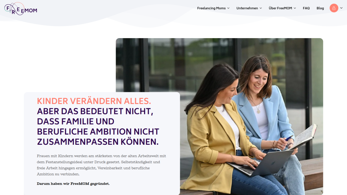 FreeMOM-Seite mit Informationen zur Vermittlung von Müttern.