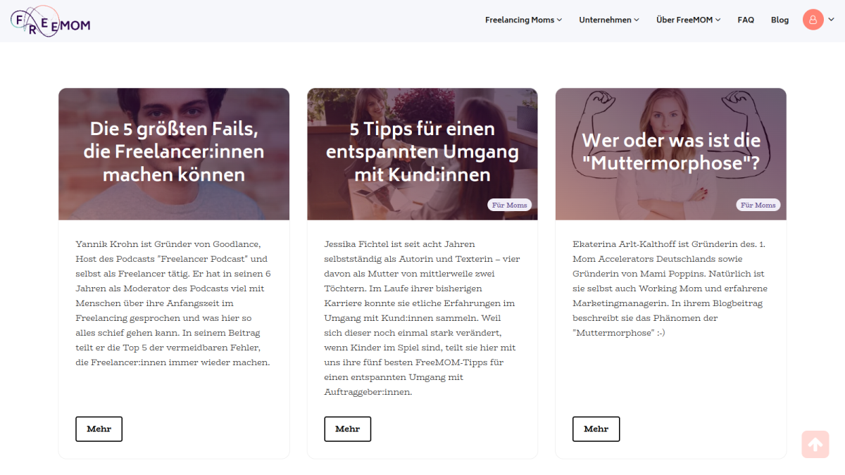 Aktuelles auf der Website von FreeMOM.