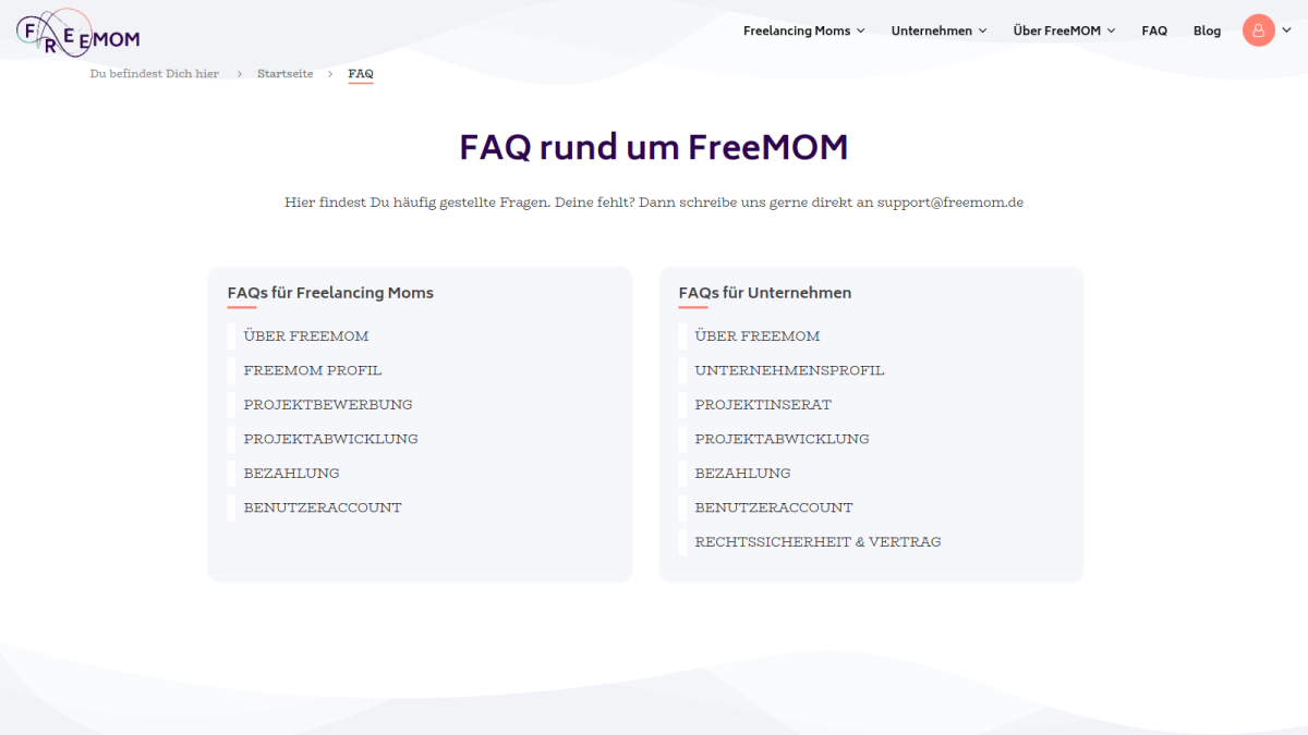 FAQ auf der Website von FreeMOM.