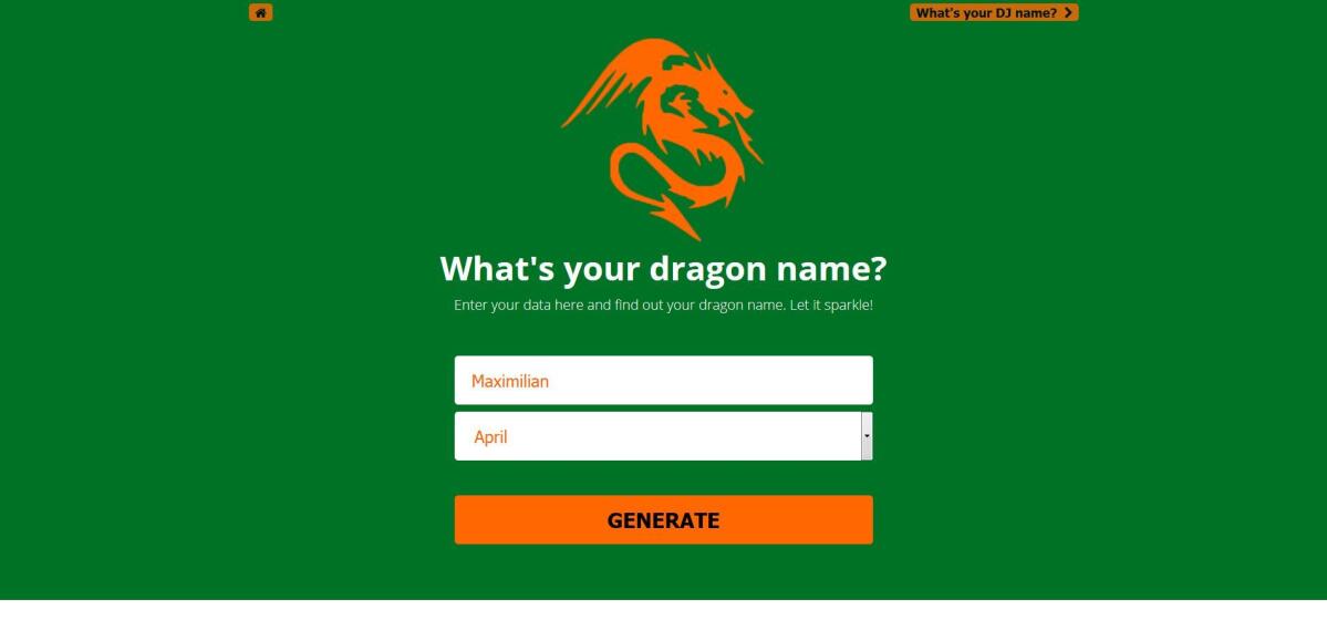 Screenshot des Drachen-Namensgenerator.