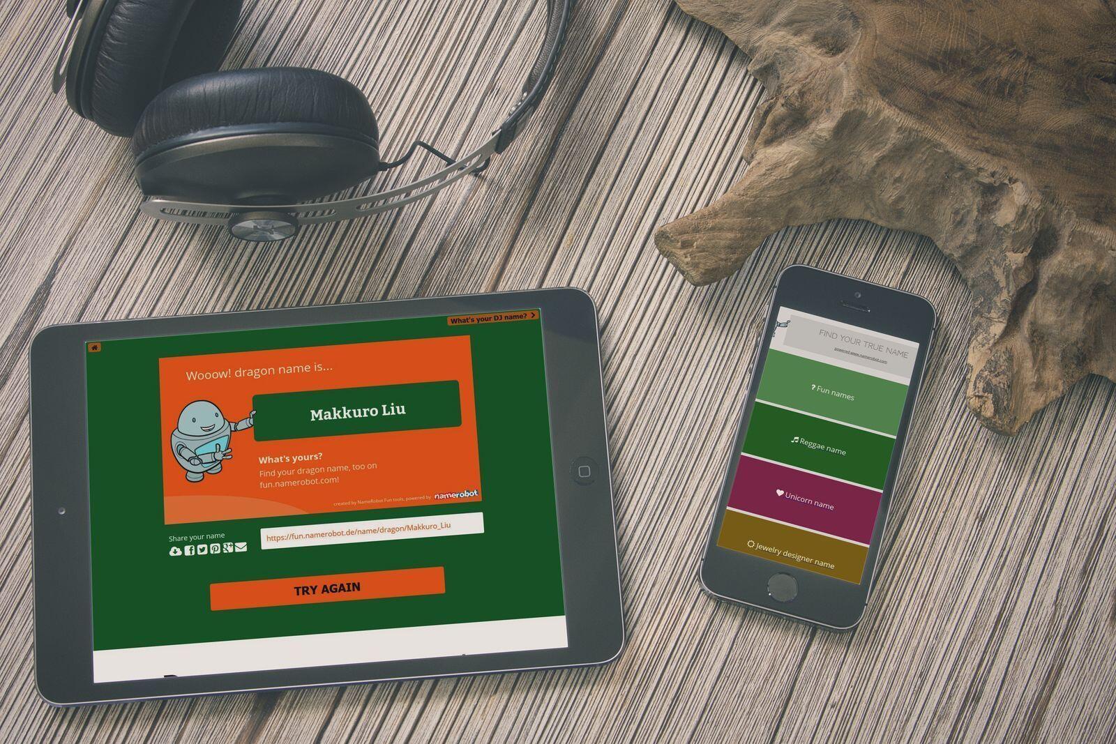 Screenshot des NameRobot-Fun-App.