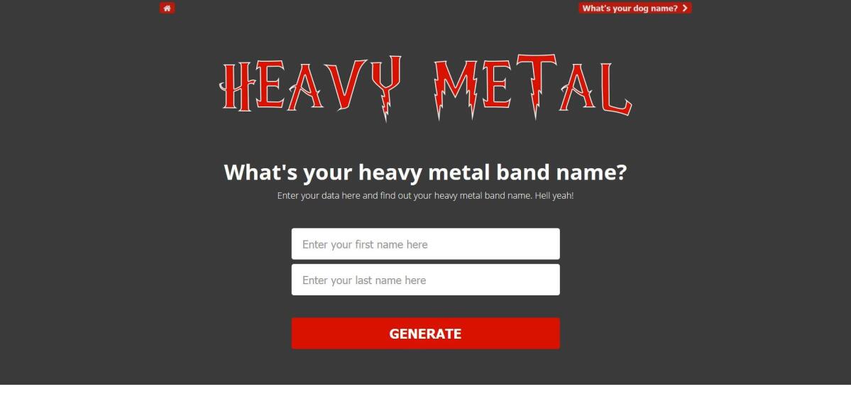 Screenshot des Heavy-Metal-Namensgenerator.