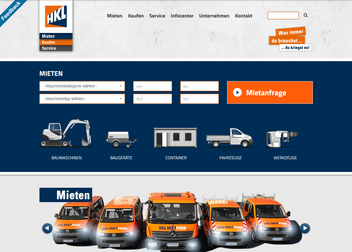 HKL Baumaschinen – Website Screenshot der Website von HKL Baumaschinen.