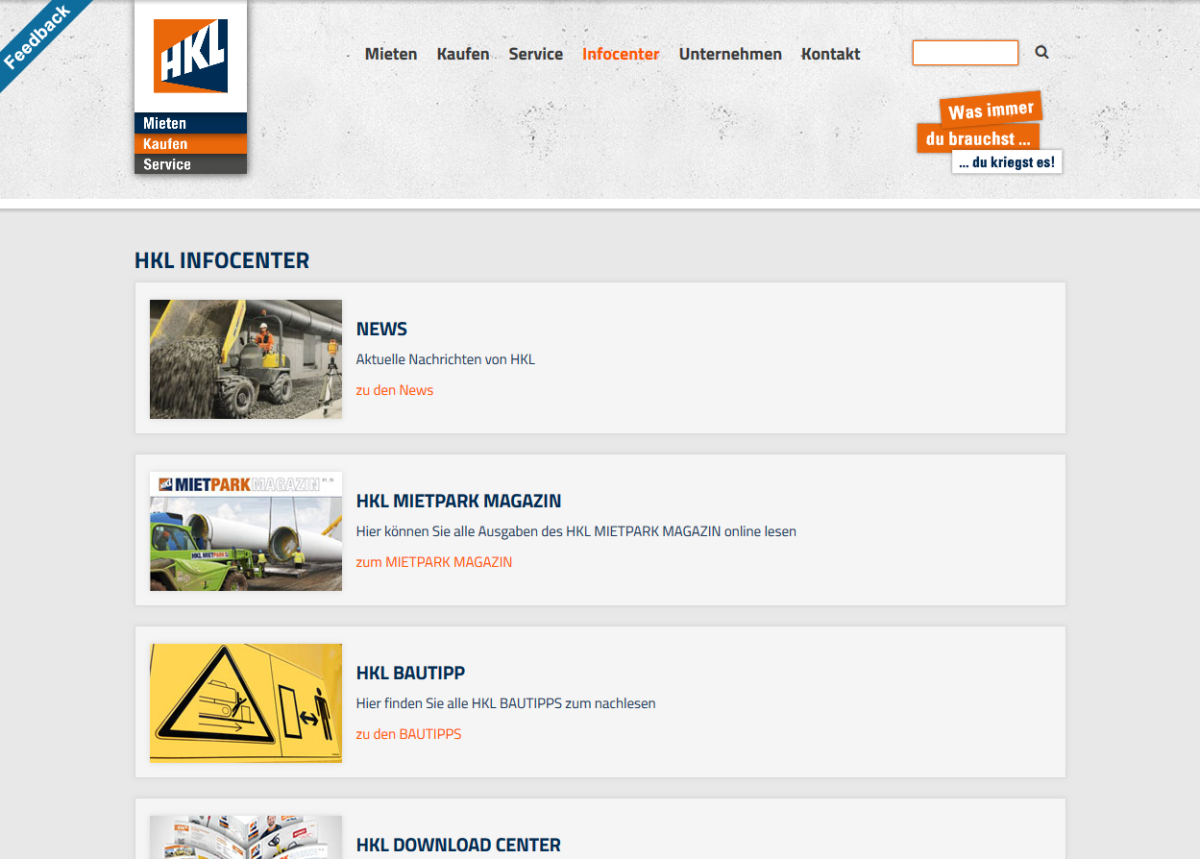 HKL Baumaschinen – Infocenter Infocenter auf der Website von HKL Baumaschinen.