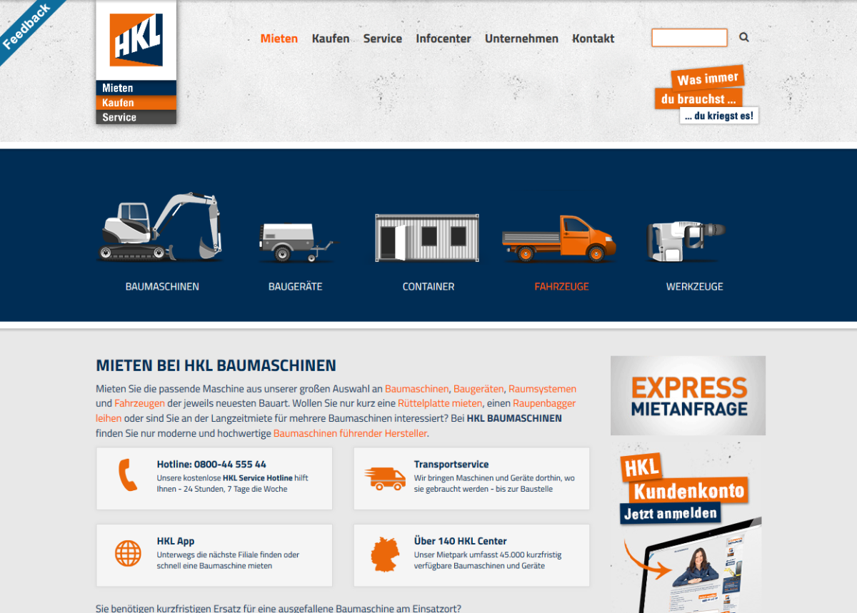 HKL Baumaschinen – Mieten Mieten auf der Website von HKL Baumaschinen.