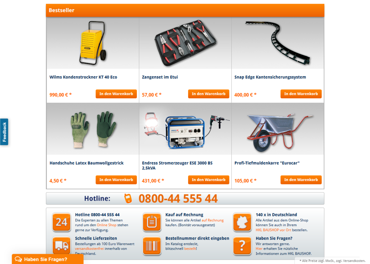HKL Baushop – Website Screenshot der Website von HKL Baushop.