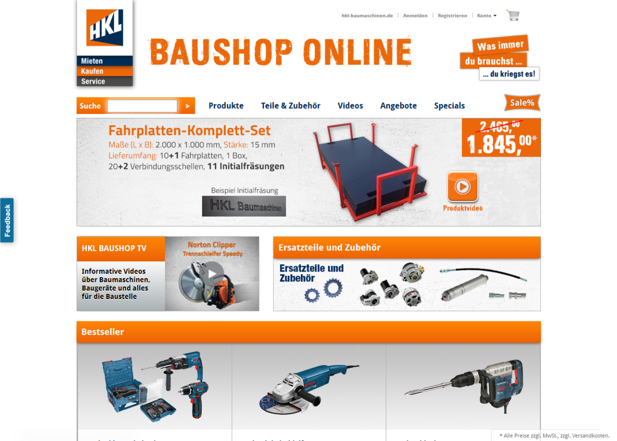 HKL Baushop – Website Screenshot der Website von HKL Baushop.