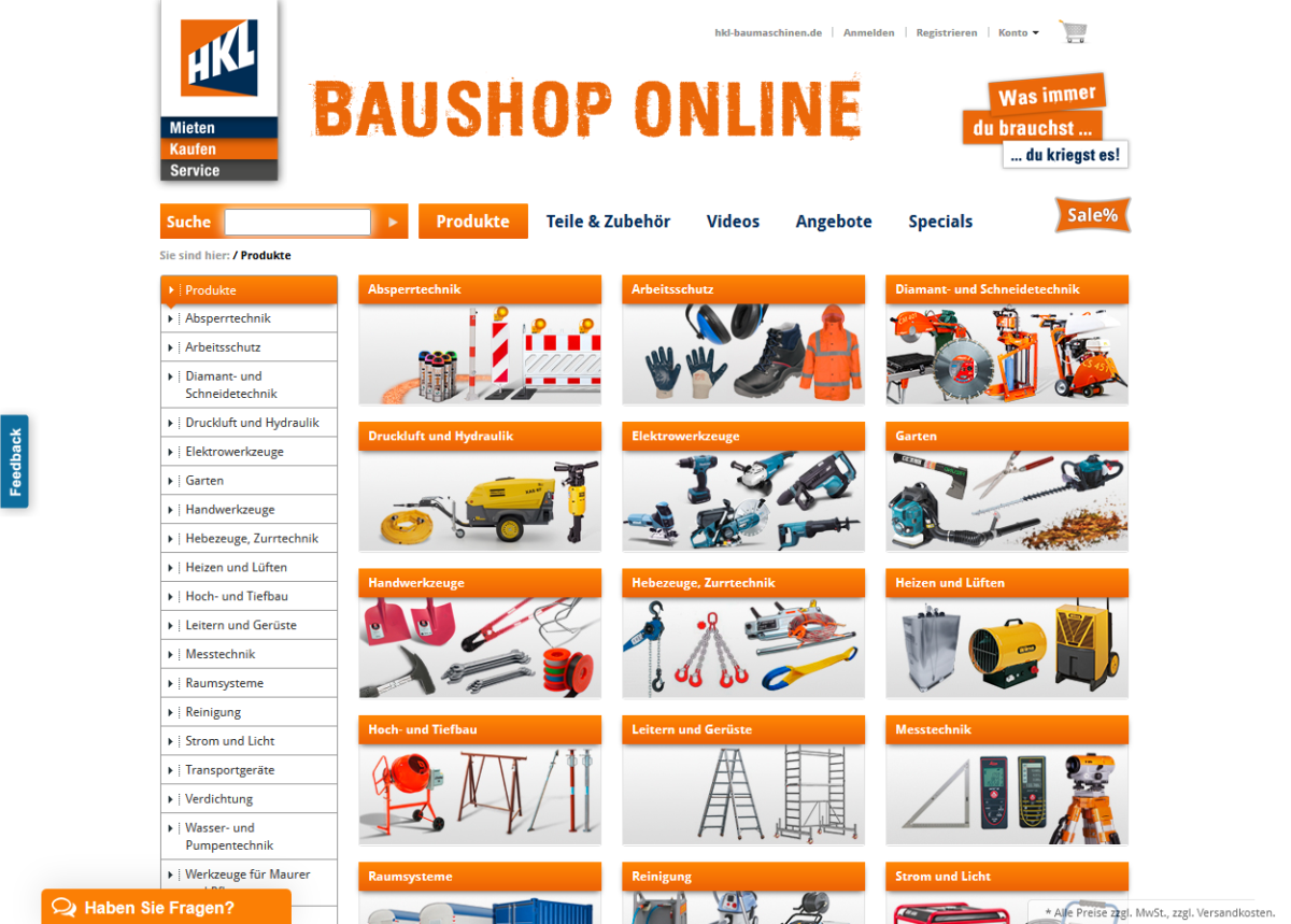 HKL Baushop – Produktansicht Produktansicht auf der Website von HKL Baushop.